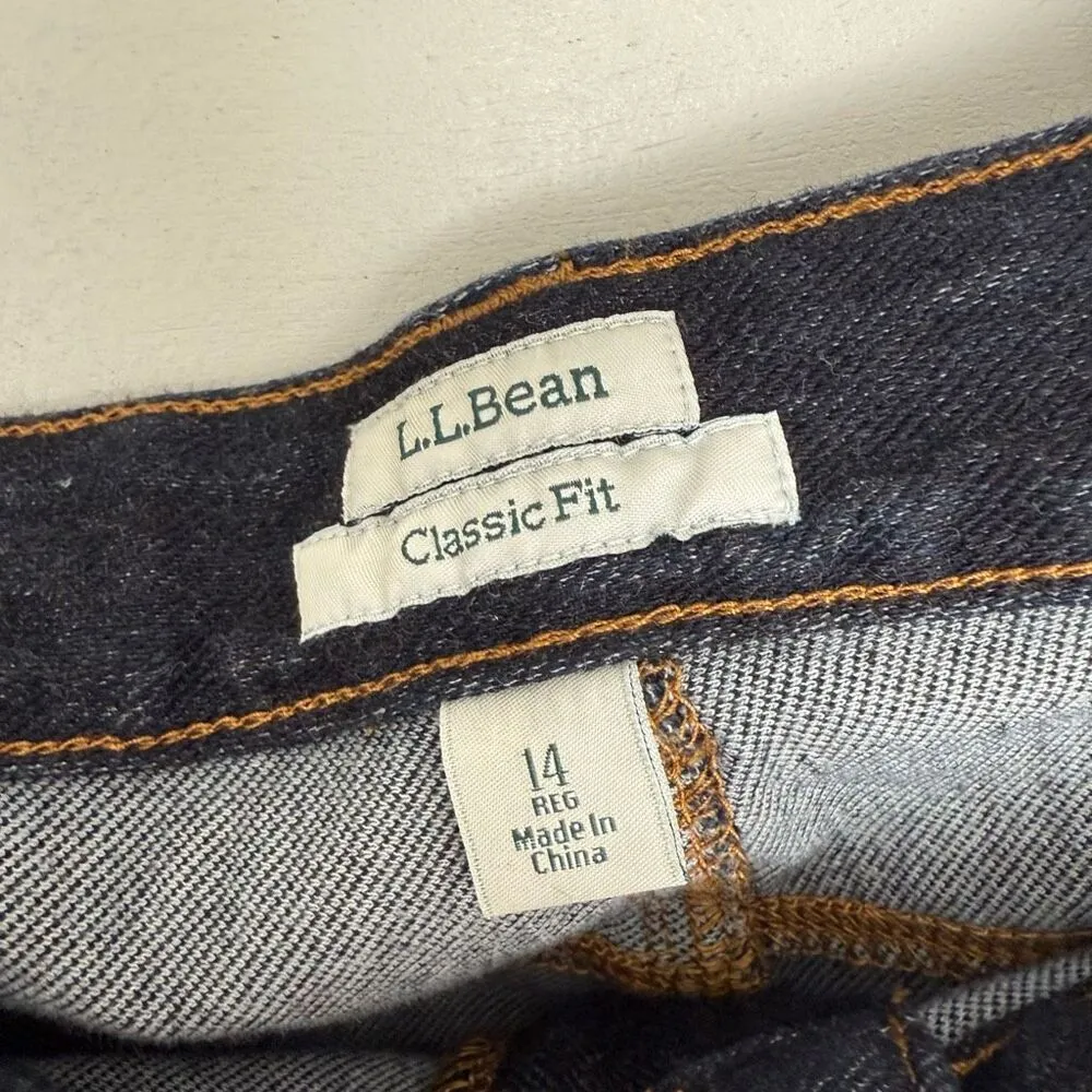 LL Bean Women’s 14 Regular Classic Fit Cargo Dark Wash Jeans New - Image 3