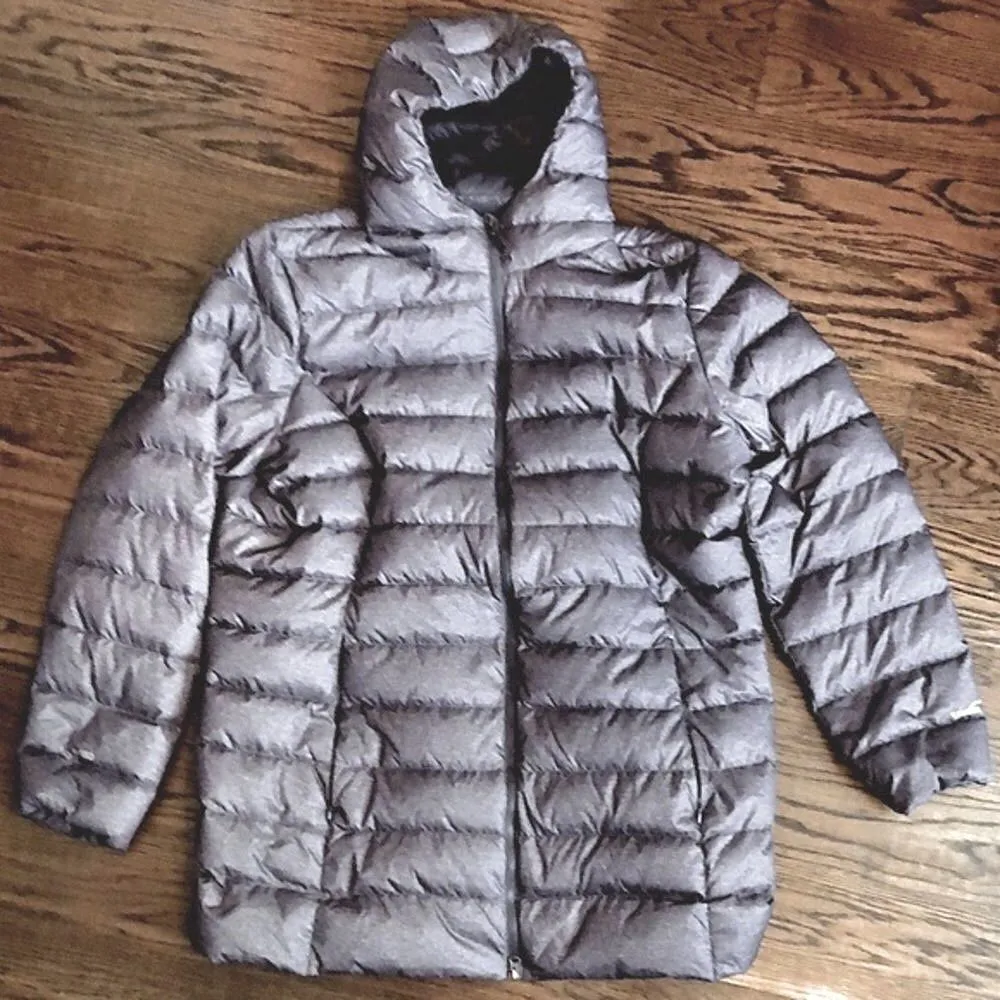 EDDIE BAUER Women's Charcoal Grey Quilted Down Hooded Parka 650 Size XXL - Image 4