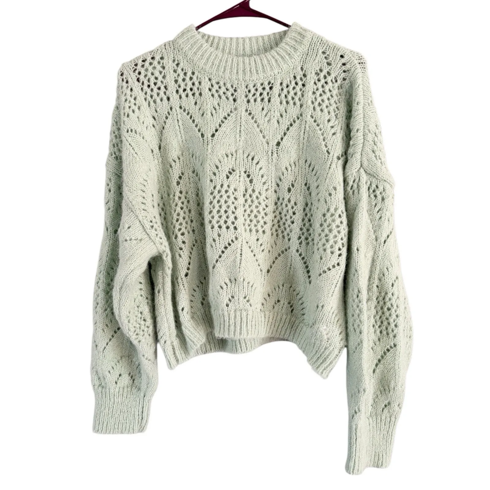 NWT TopShop Pointelle Cropped Crewneck Sweater Women’s Size 12 Mint Green - Image 4