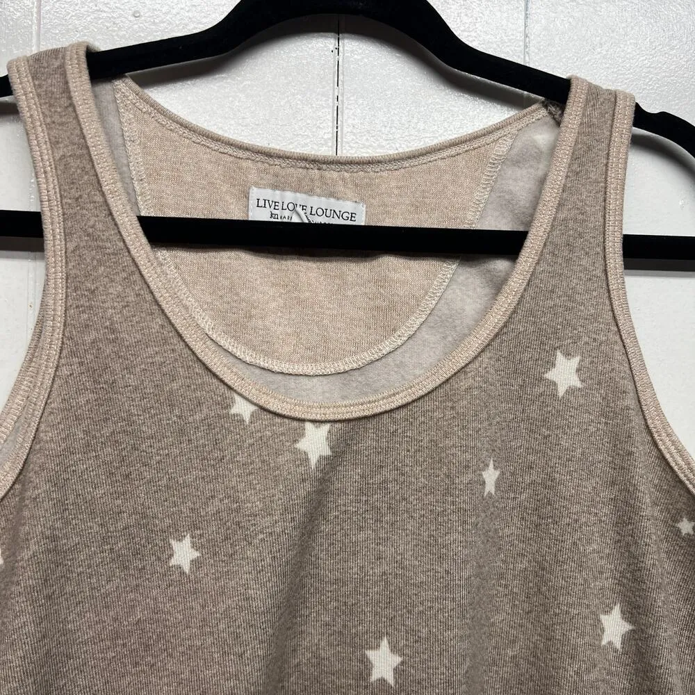 Live Love Lounge Star Print Women's Tank Sweater Size XL Stretch Brown - Image 3