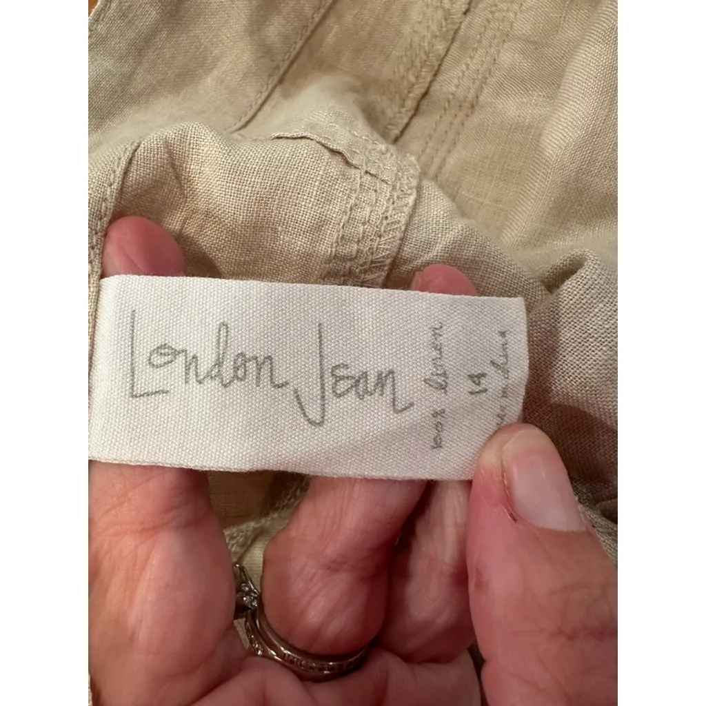 Women's London Jean Beige Linen Wide Leg Pants Size 14 - Image 3