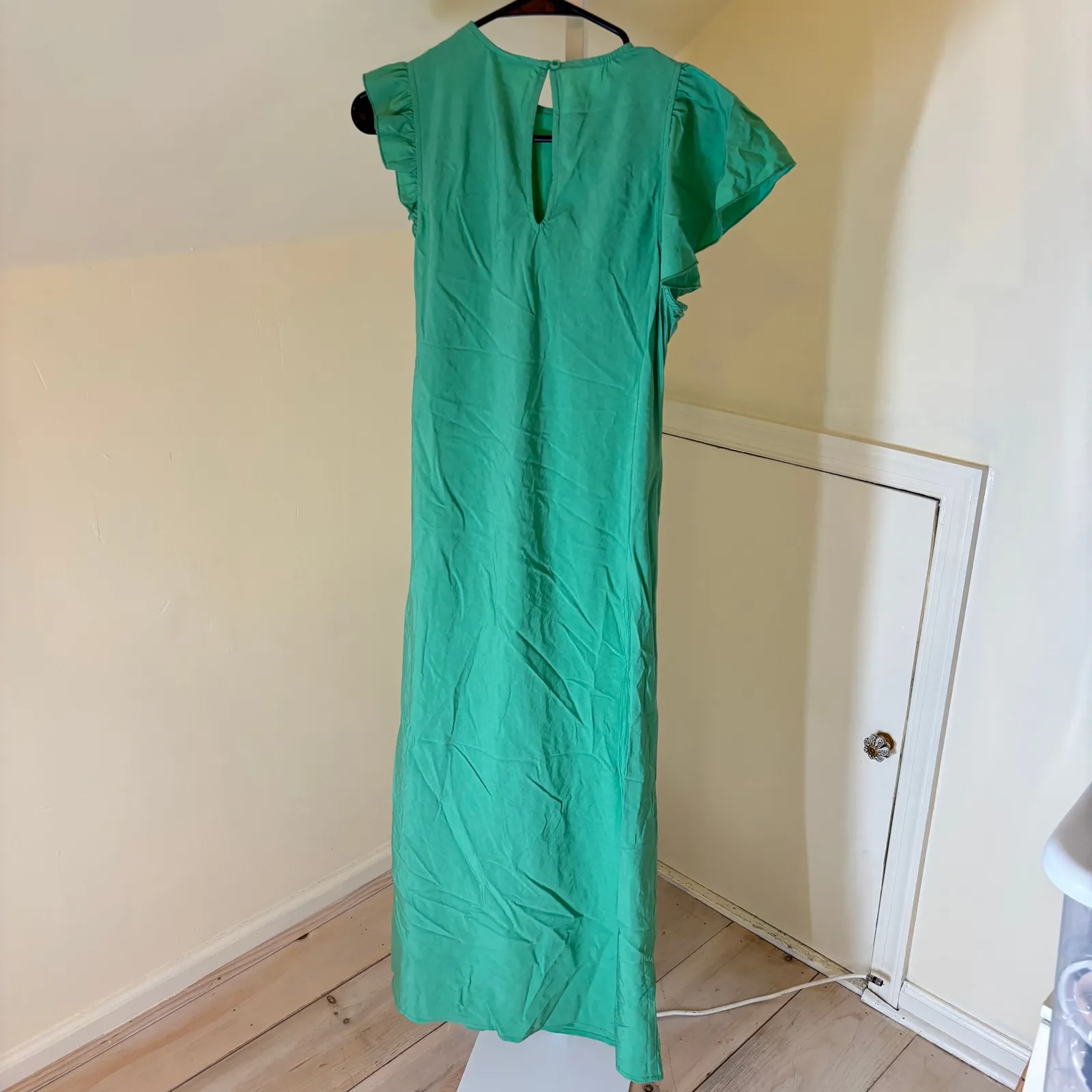 Future Collective NWT Women's Flutter Asymmetrical Ruffle Midi Dress Green S - Image 7