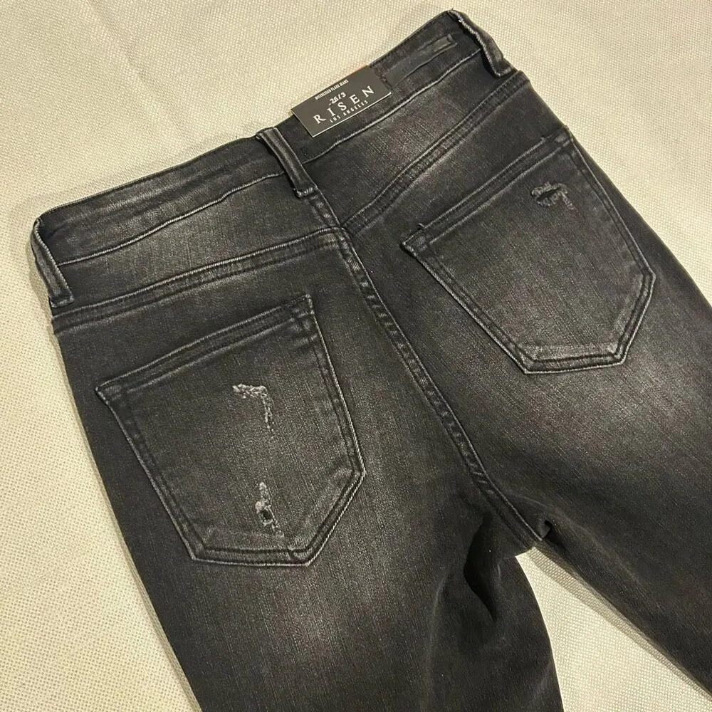 Risen Black Flare Distressed Knee Jeans - Image 4