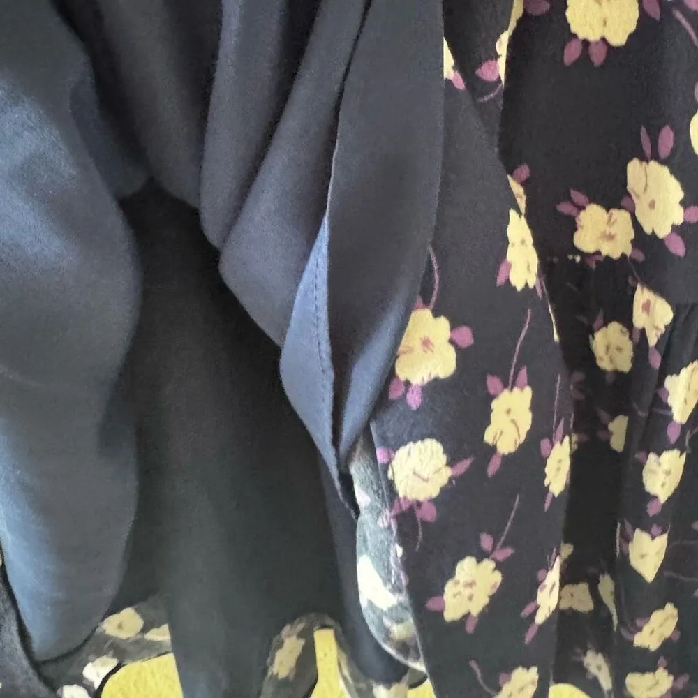 J Crew Dress Womens Purple Navy Scattered Peony Floral Tie Neck Tiered SZ M Size M - Image 15