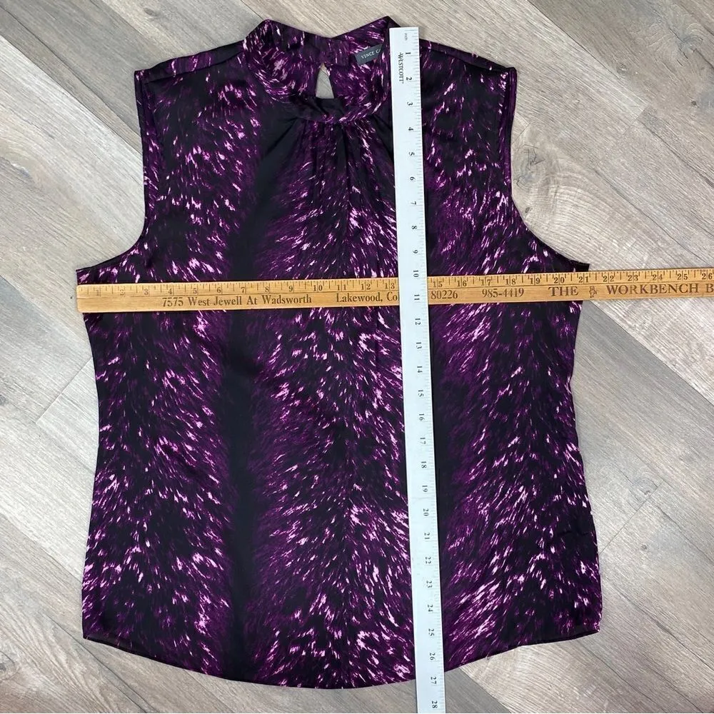 Vince Camuto Satin Printed Pleated  Mock Neck Sleeveless Blouse Purple 12‎ - Image 13
