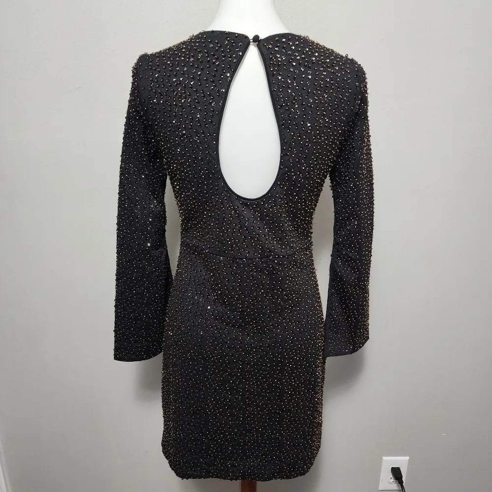 Altar'd State Kelvie black beaded sequin bell sleeve mini dress size small - Image 7