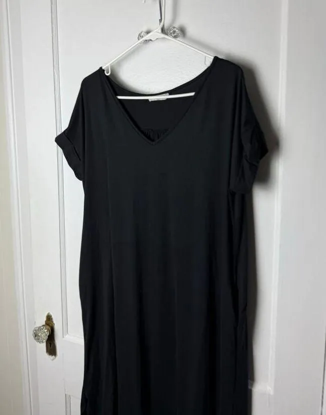 Entro Maxi Dress Women's Medium Black V-neck Oversized Short Sleeve Jersey Knit - Image 7