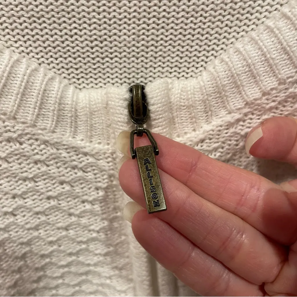 Cute vintage 90’s creamy white textured front zip cardigan sweater pockets - Image 6