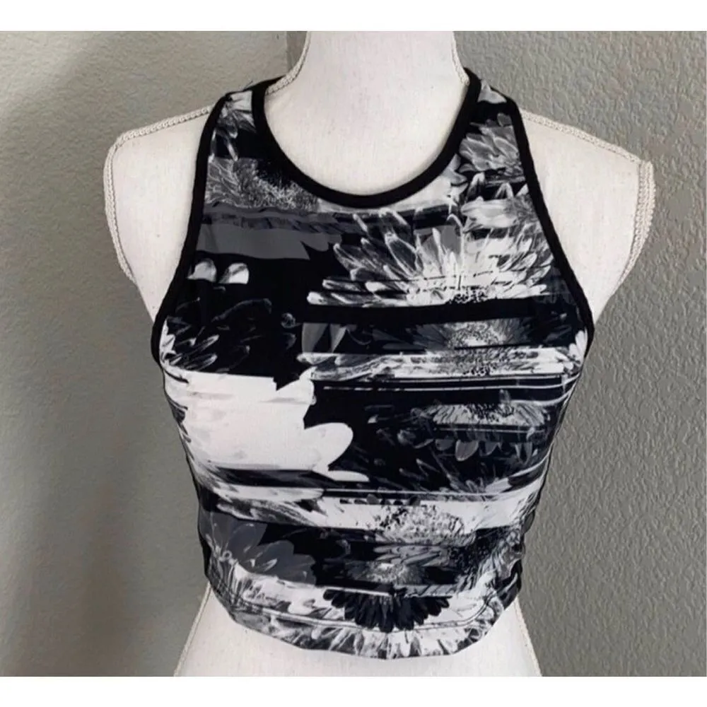 Betsey Johnson Stripe Floral Design Performance Crop Top Sports Bra - Image 3