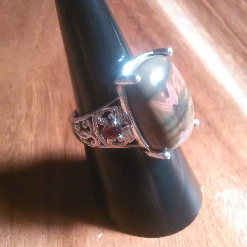 Venus Jasper and Mozambique Garnet Platinum Bond Ring (Size 7) - Image 14