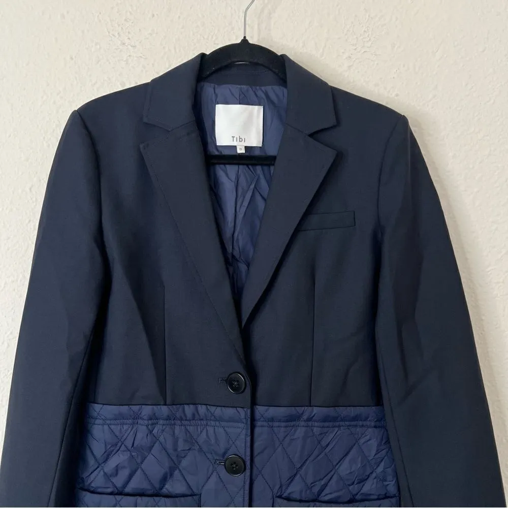 Tibi Wool Blend Quilted Oversized Blazer in Navy Blue Size 0 - Image 6