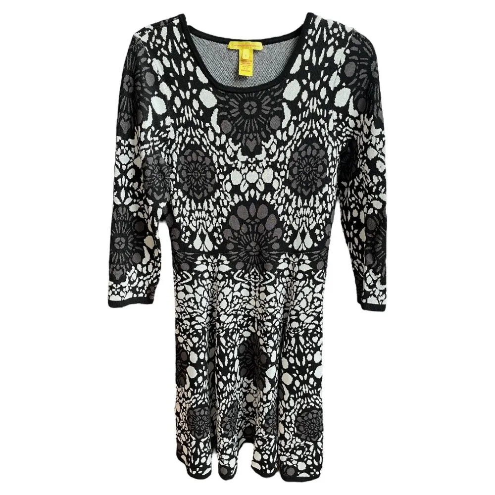 Catherine Malandrino Izzy Jacquard Floral Medallion Dress Black White Medium - Image 4