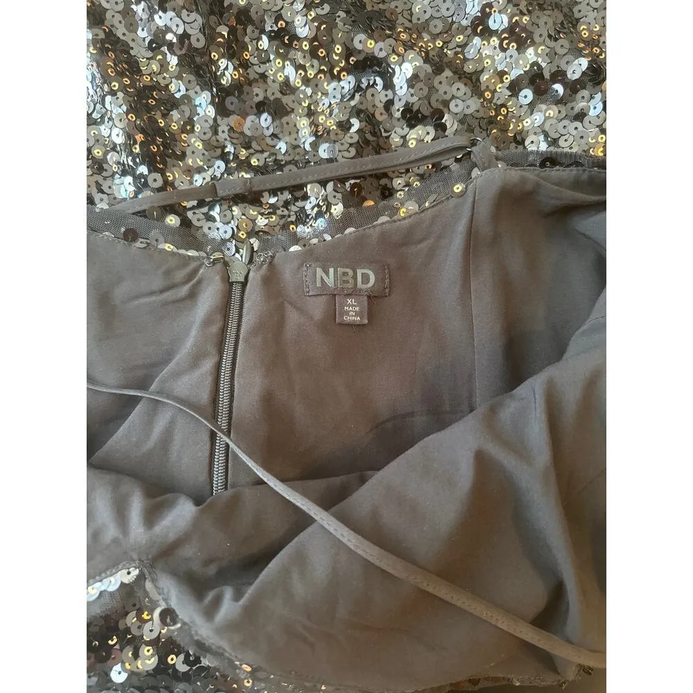 NEW NBD Sloan Black with Gold Tone Sequin Mini Dress Spaghetti Straps Size XL - Image 7