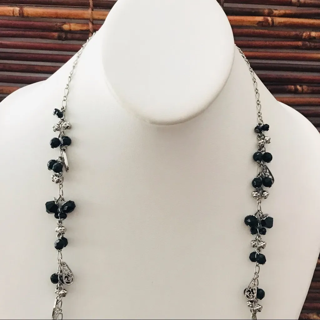 White House Black Market Cha Cha Black Glass Bead Long Necklace - Image 3