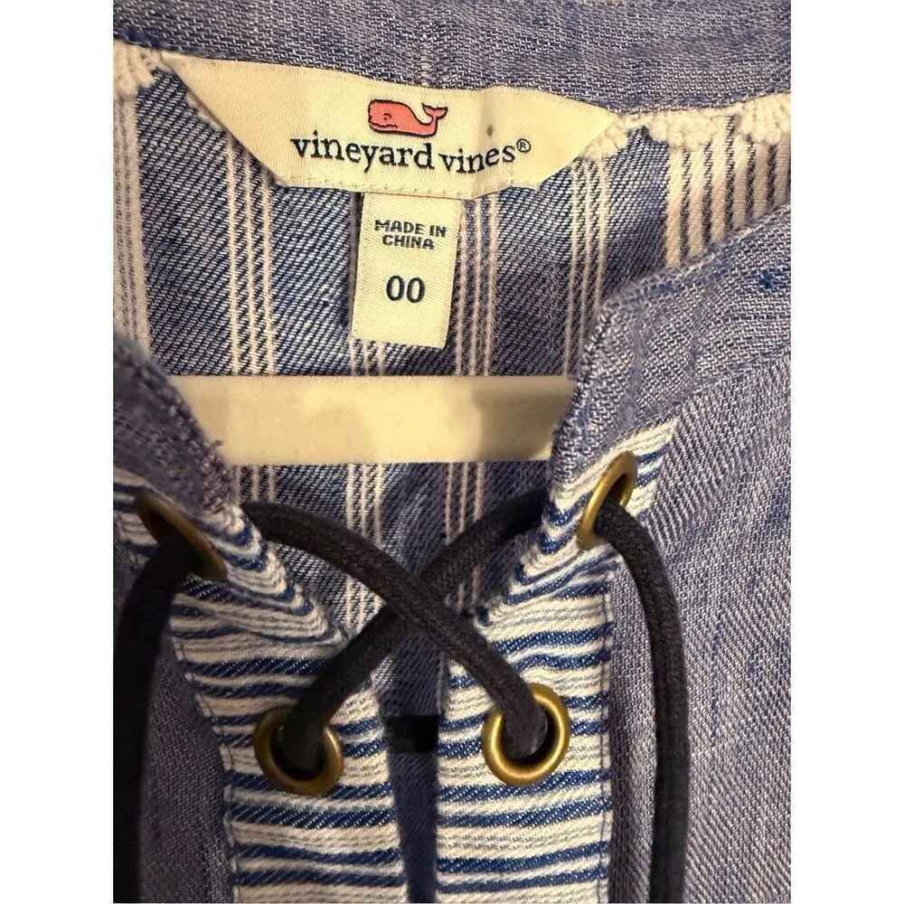 Vineyard Vines Linen Striped Tassel Shift Dress in Dazzling Blue Sz 00 Womens - Image 5