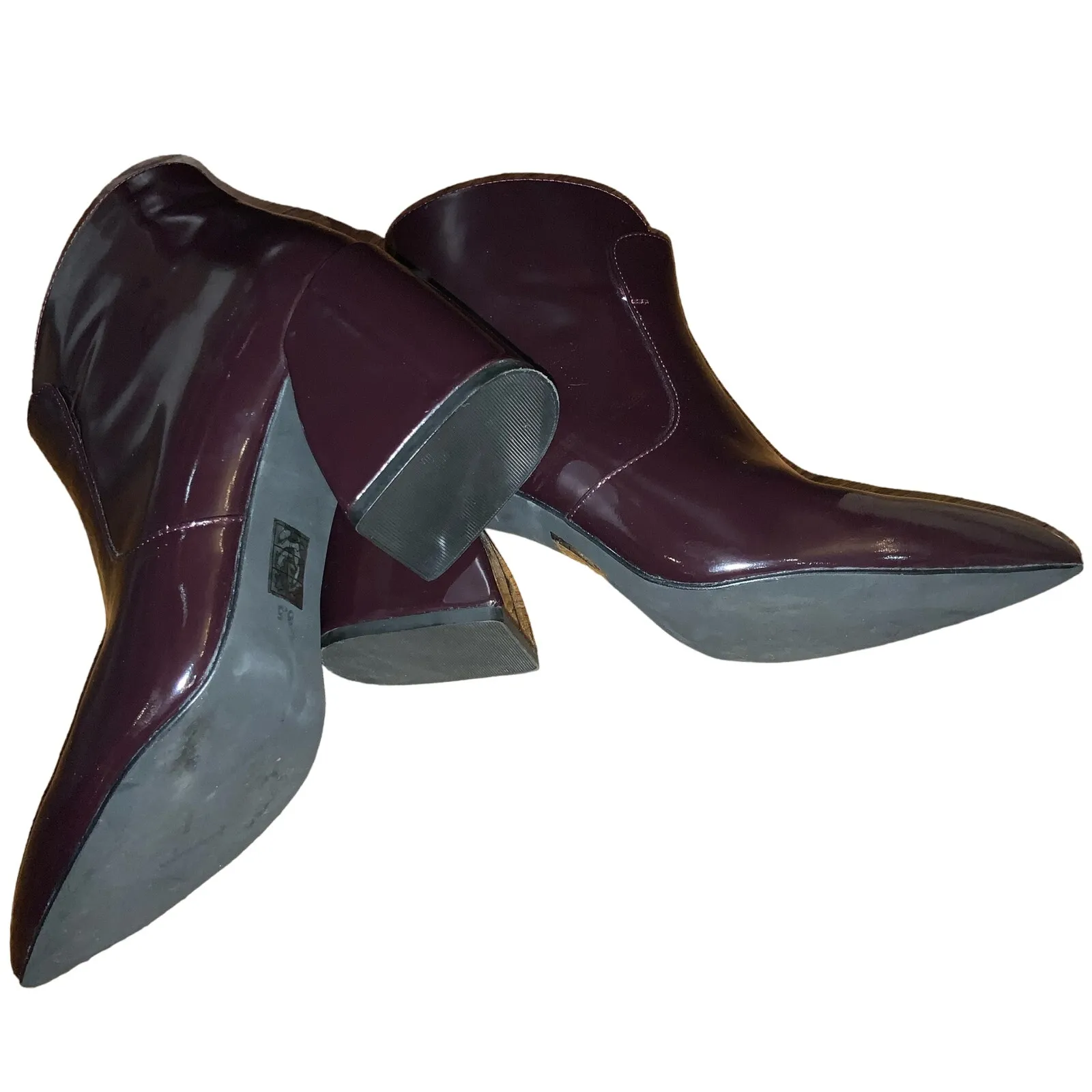 Jeffrey Campbell Ankle Booties Sz.8 Plum Block Heel patent leather Shine VGUC - Image 14