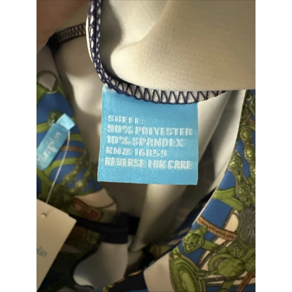 J. Mclaughlin Belinda Sheath Dress 6 Heraldic Patwork Print Blue NWT Equestrian - Image 7