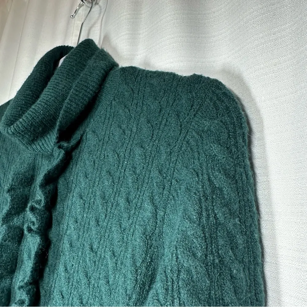 J. Crew Womens Cable Knit Sweater Size XS Green Alpaca Wool Turtleneck Ruffle - Image 2