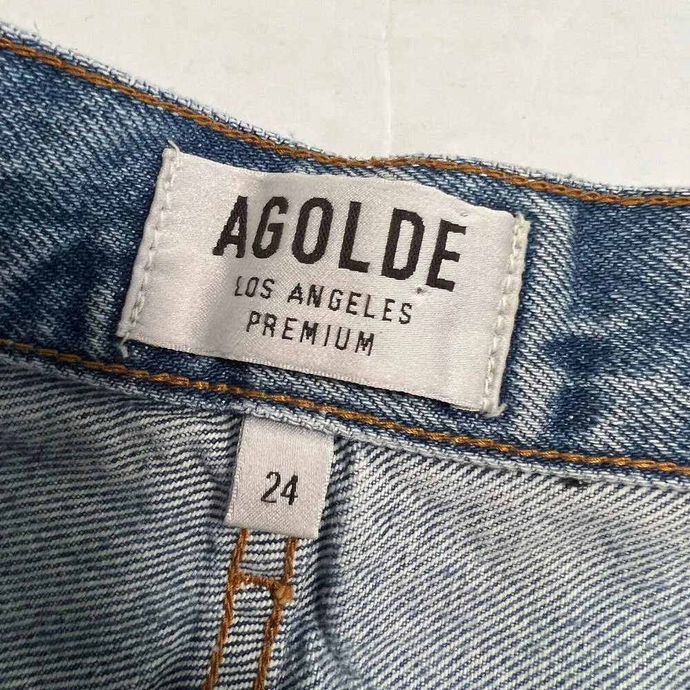 Agolde Sz 24 Jaden Denim Jean Shorts in Surreal Distressed Button Fly - Image 6