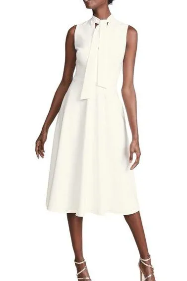 NWT Black Halo Carolina Sleeveless Neck Tie Fit and Flare Midi Dress in Pearl 8 - Image 1