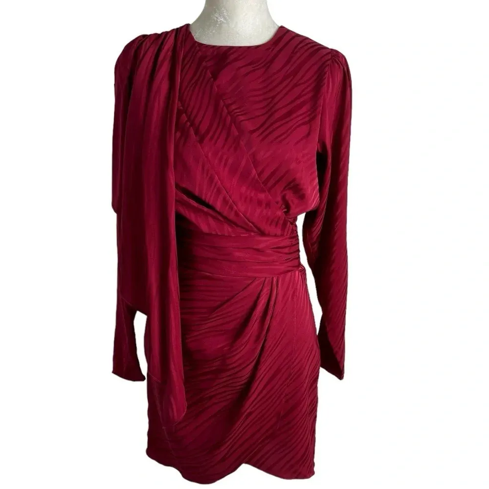 Ronny Kobo Shanaya Draped Dress with Cape Burgundy Cherry Red Size S - Image 8