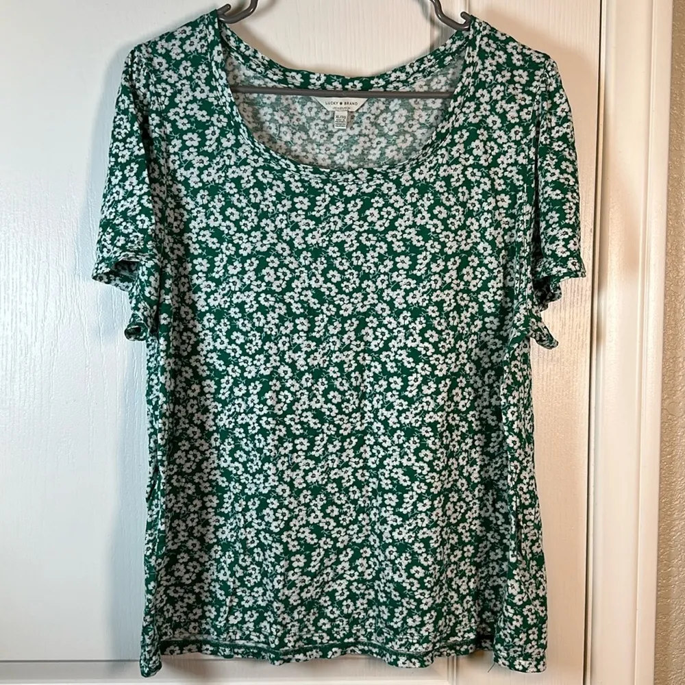 Lucky Brand Spring/Summer Green Floral Short Sleeve Shirt Size Large #1083-PHX - Image 2