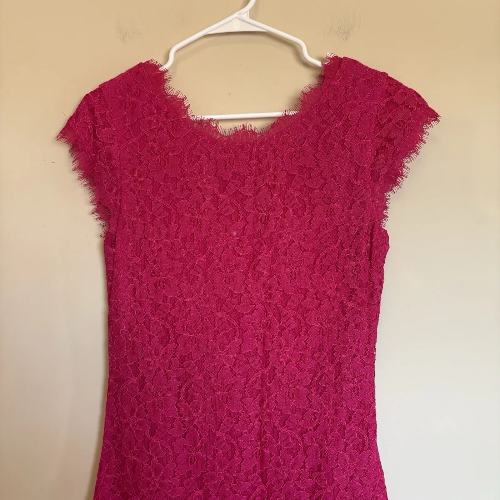 Diane Von Furstenberg Brittany Stretch Lace Fuschia‎ Jewel Pink Dress 8 - Image 3
