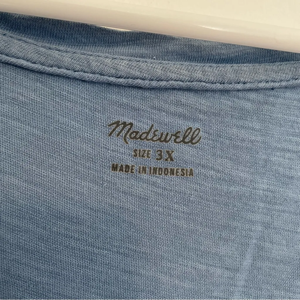 MADEWELL Plus Size V-Neck Short Sleeve T-Shirt Blue Slub Knit 100% Cotton Tee 3X - Image 8