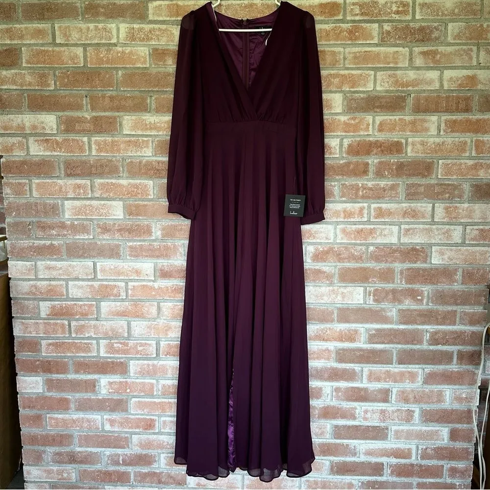 Lulu’s Adoring You Long Sleeve Maxi Dress NEW Women’s Small Purple Chiffon Gown - Image 2