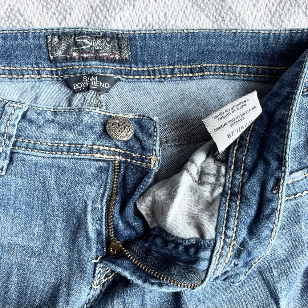 SILVER JEANS Sam Boyfriend Fit Distressed Blue Denim Jeans 29 - Image 7