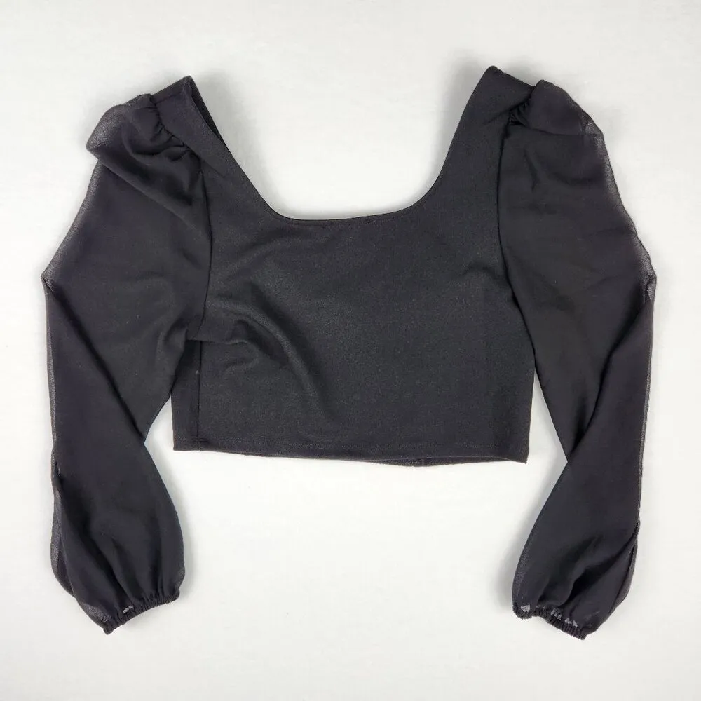 Sincerely Jules Womens Black Crop Top with Sheer Long Sleeves Size L Corset Look Size L - Image 4