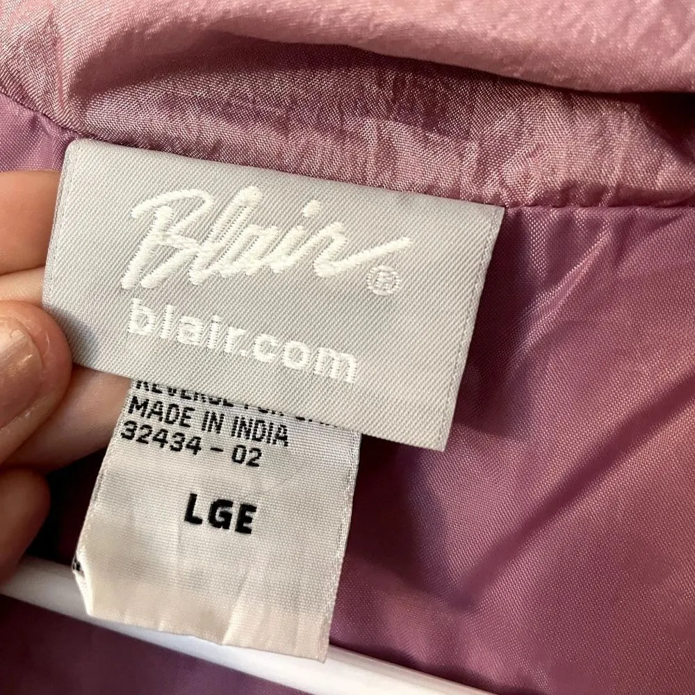 vintage pink nylon overcoat jacket puffed embroidery floral casual large - Image 6