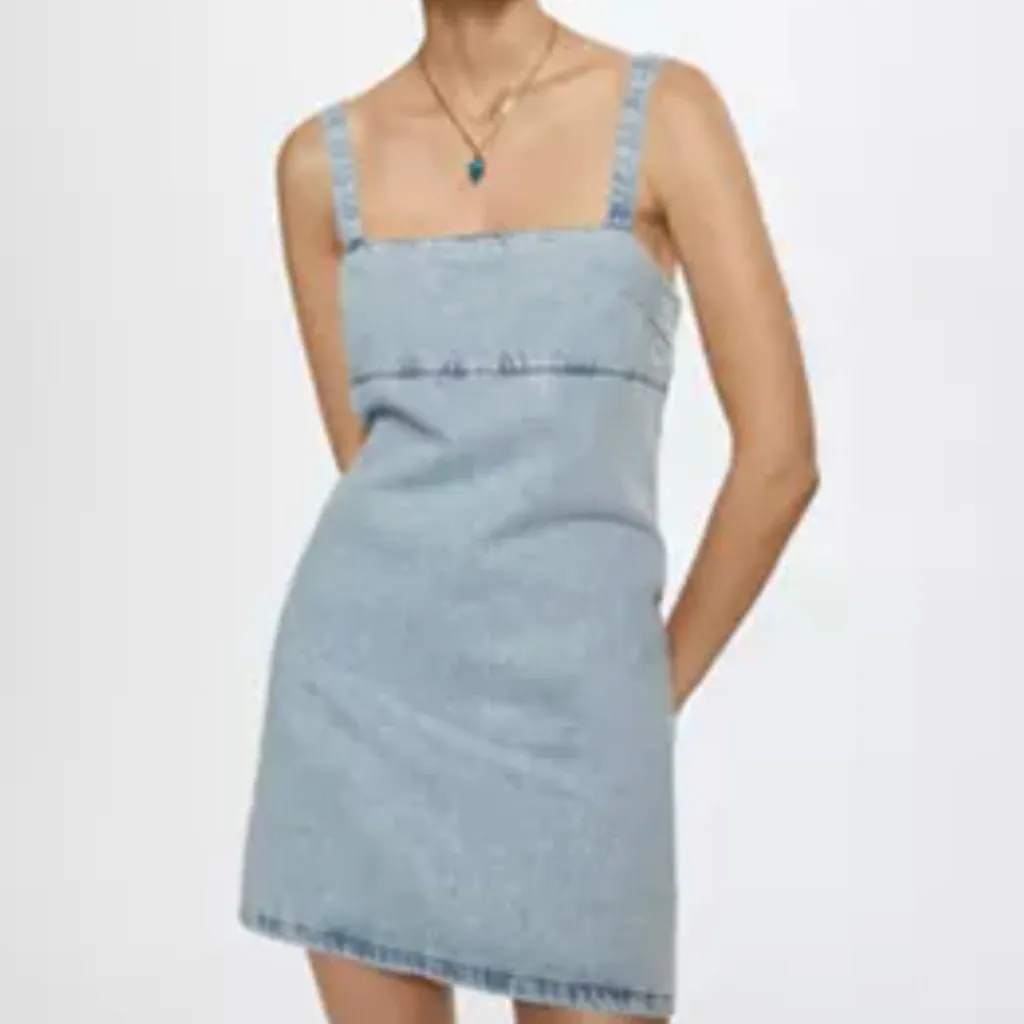 NWT MNG Denim Square Neck Mini Dress Light Wash XL Square Neck - Image 4
