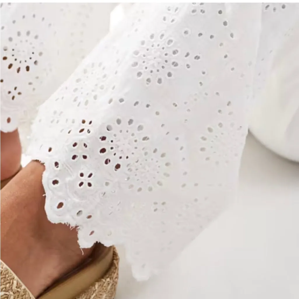 Abercrombie & Fitch Ultra High Wide-Leg Eyelet Linen-Blend Pants White XXL Short - Image 3