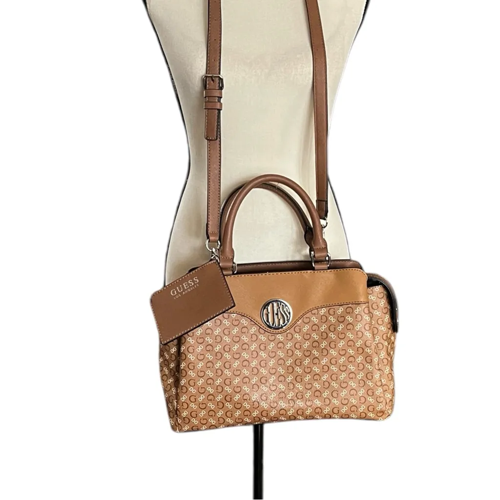 Guess Signature Nueva Crossbody Satchel Warn Tan Handbag - Image 2