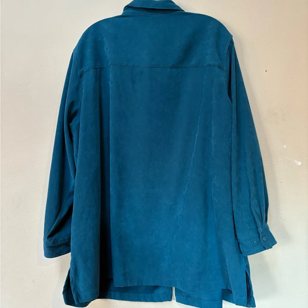 Roaman’s Teal Suede Feel Button Front Shirt Jacket 2X Blue - Image 7