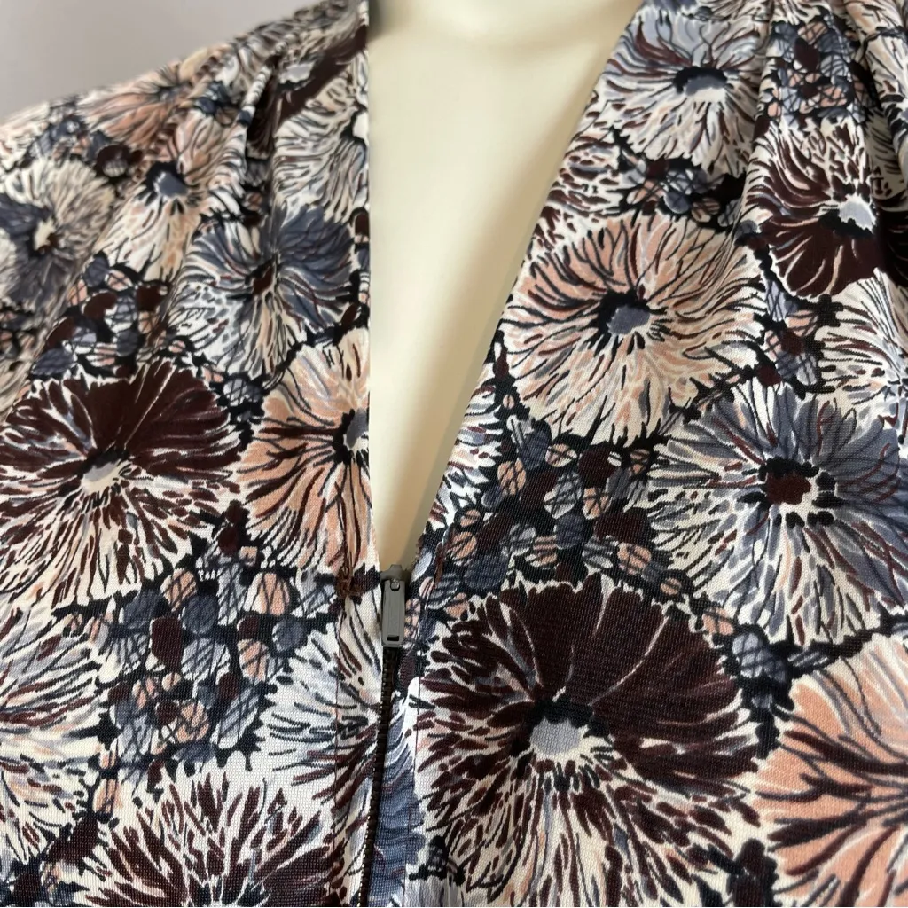 Vintage 60s Dress Busy Flower Print Neutral‎ Colors V - Image 7