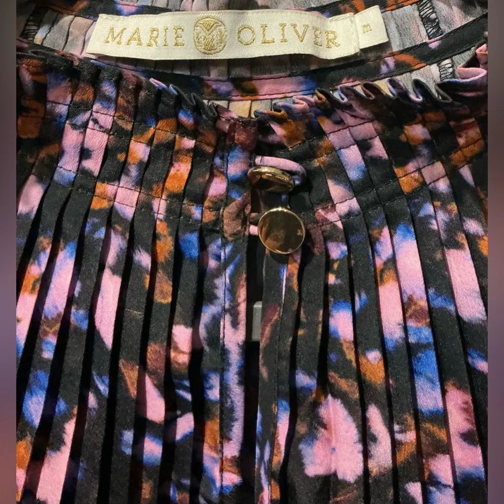 New Marie Oliver Arden Pleated Ruffle Neck Long Balloon Sleeve Blouse Size M - Image 4