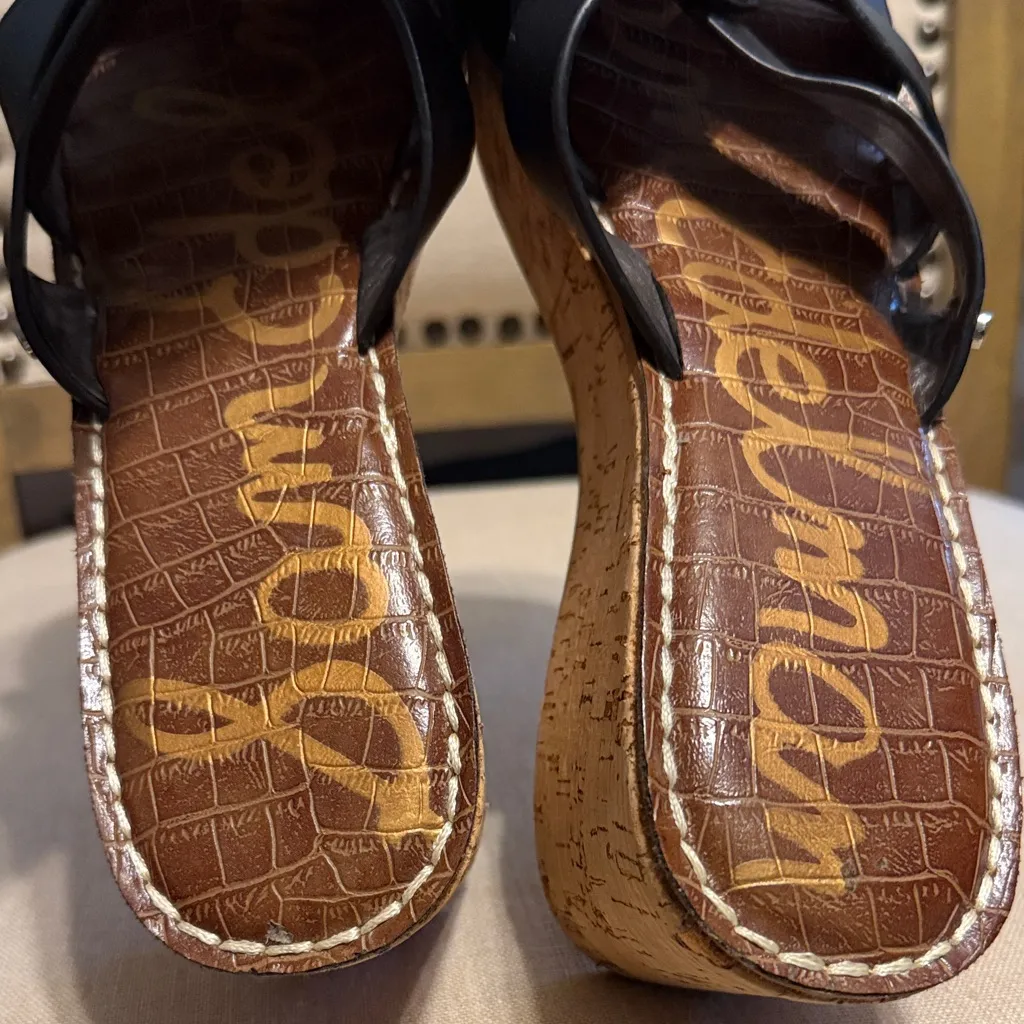 Sam Edelman Black Leather and Brown Wedge Slides, Size 10 - Image 7