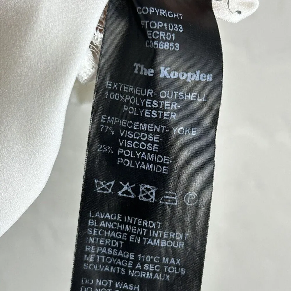 THE KOOPLES WHITE button Up Blouse Collared Size Small Crochet Detail Sleeveless - Image 6