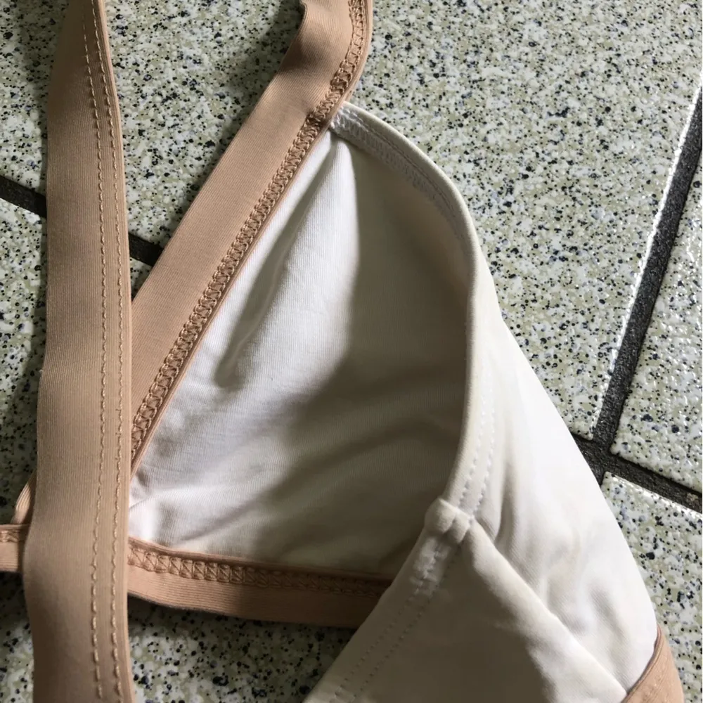 L*space Farrah Bikini Top Bra ONLY in White and Tan Size Small Swim Suit Ribbed - Image 9