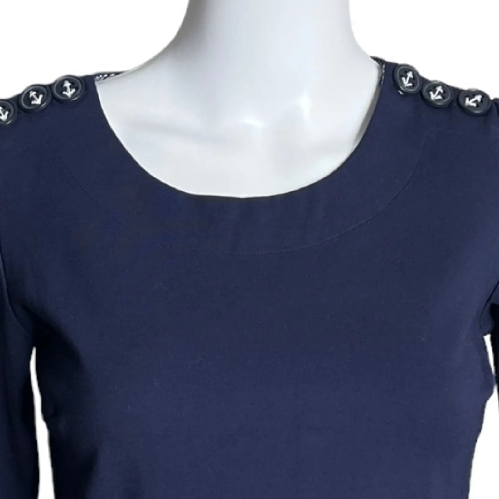 Boden Shirt Womens 4‎ Navy Blue Anchor Button Evie Ponte Top Preppy Nautical - Image 4