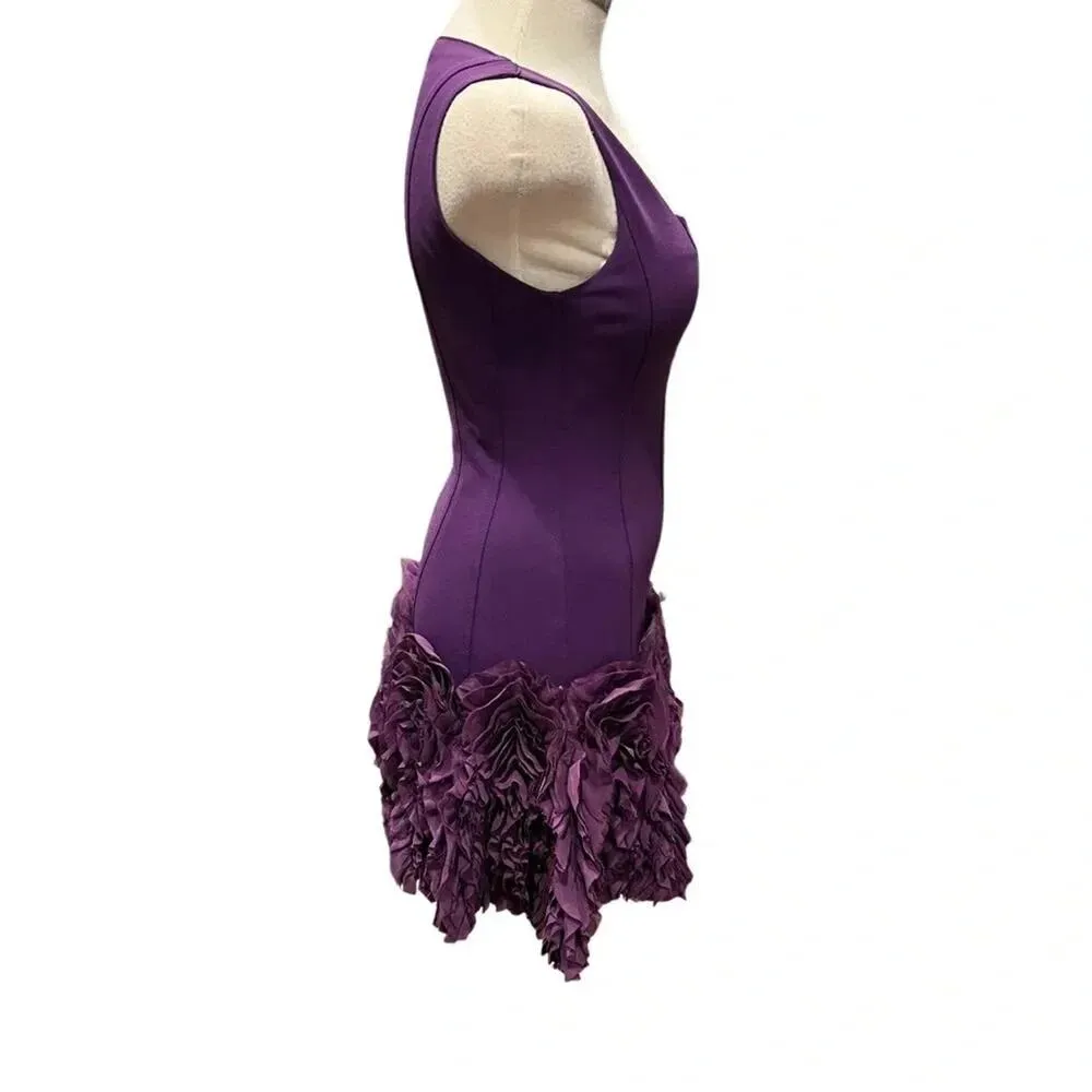 Robert Rodriguez Fit and Flare Ruffle Dress PURPLE Crepe Ruffled Skirt Size XS - Image 4