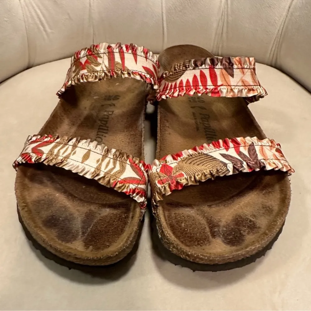 Papillio Birkenstock Curaçao floral motif stretch leather sandals size 9.5 Brown - Image 4