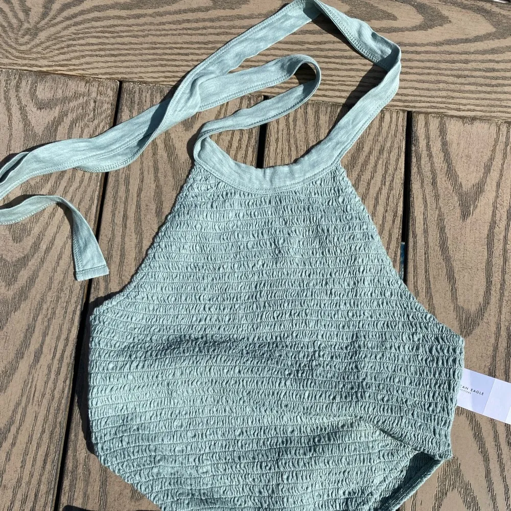 NWT American Eagle Wide Leg Green Blue Jumper small cutout halter boho - Image 5