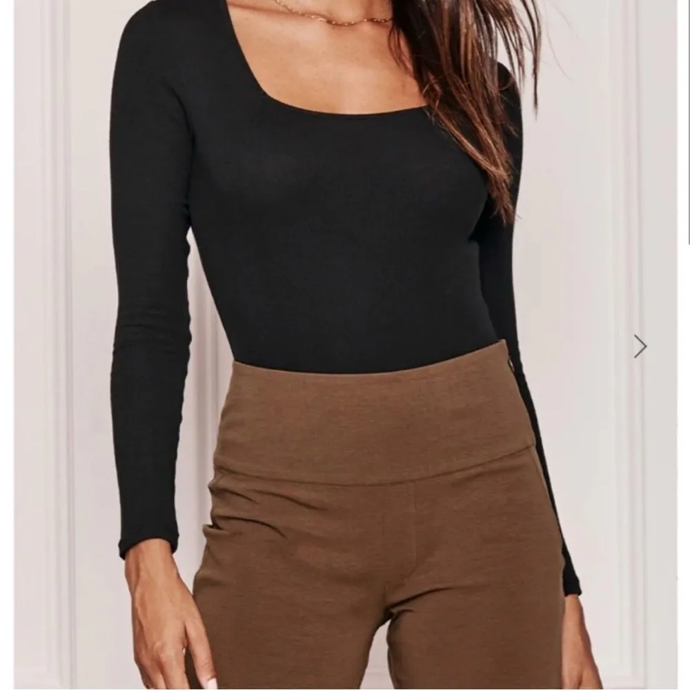 Summersalt Square Neck Ribbed Black Long Sleeve Tencel Bodysuit- Size Medium - Image 2