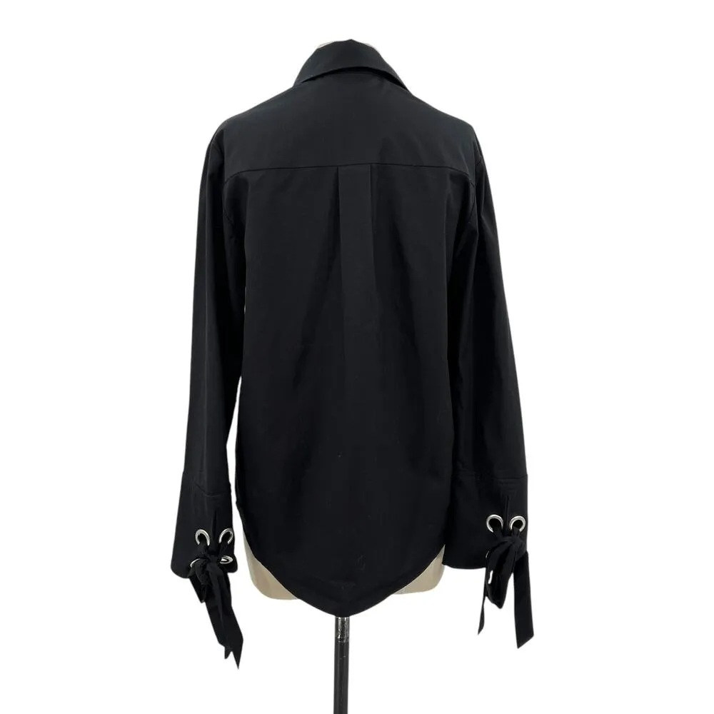 C/MEO Collective Black Long Sleeve Button Down Grommet Tie Sleeve Size Small - Image 9