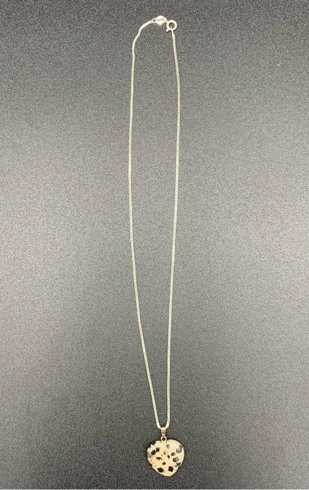 Dalmatian Jasper Heart Shaped Sterling Silver Necklace 925 18” Black - Image 3