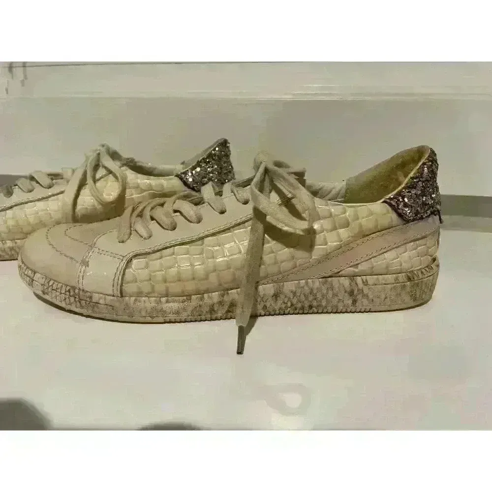 Dolce Vita Nino Women's Snakeskin and Glitter Sneaker, sz 9 White - Image 5