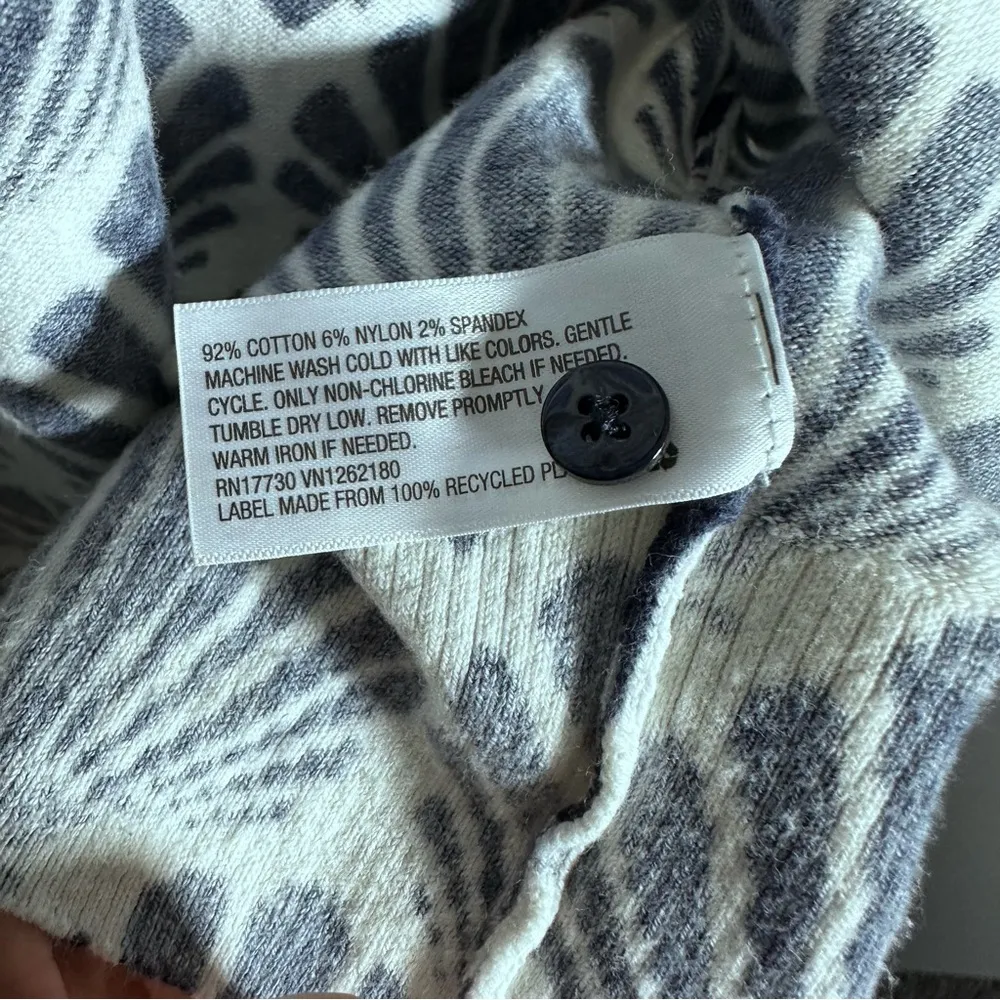 Merona Sz S Cardigan Sweater Button Front Shell Pattern Long Sleeve Navy White - Image 7